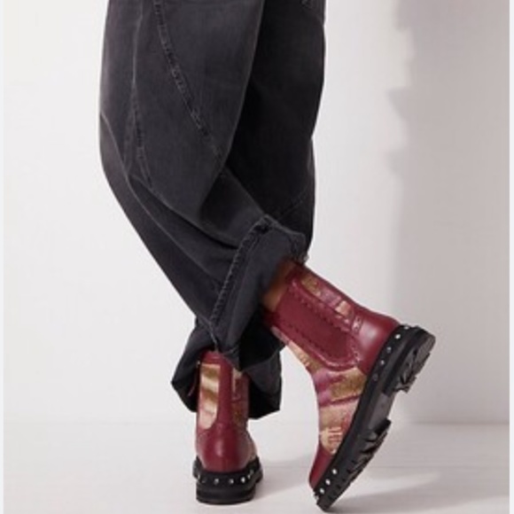 FREE PEOPLE Maroon Patchwork Fall Boots - Picture 7 of 8